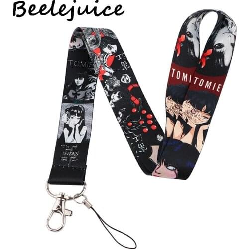 24pcs Horror Girl Tomie Neck Keychain Necklace Webbings Ribbons Cartoon Neck Strap Lanyard ID badge Holder Keychain Lanyards
