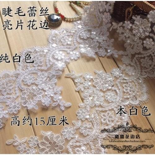 5 Meters/lot 15cm Width Hot Beautiful Luxury Sequined Lace Fabric Wedding Dress DIY Decoration Accessories Lace Trim