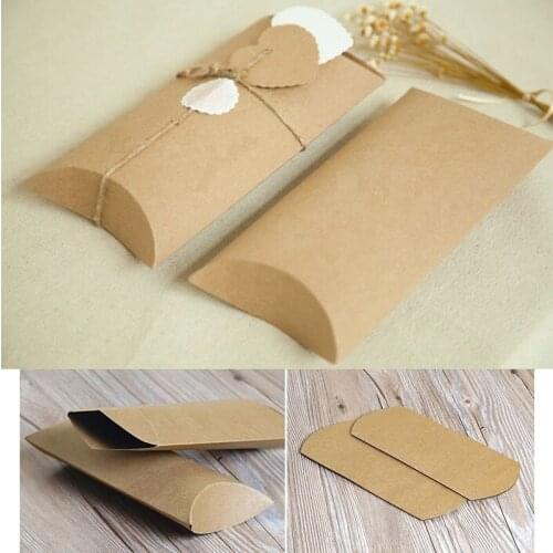 50pcs Kraft paper packing gift candy box,Wedding favour Kraft Paper Pillow Box,kraft pillow gift packaging boxes