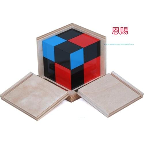 Binomal cube A beech wood box montessori toys educational wooden materials set teaching cylinders beads baby kinds toys school