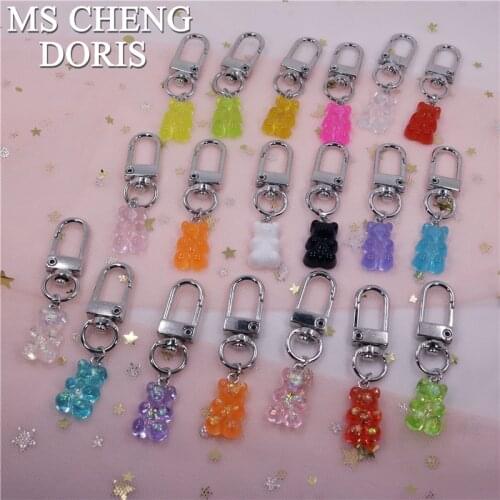 MSCHENGDORIS Candy Color Cute Bear Keychain Keychain Ring Pendant Girls Kids Men Women Couple Key Chain Bag Pendant Wholesale