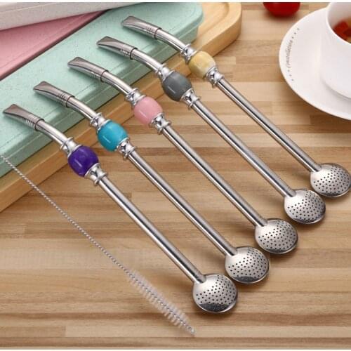 Spoon Tea Filter Yerba Mate Tea Straws Stainless Steel Drinking Straw Bombilla Gourd Reusable Tea Tools Washable Bar Accessories