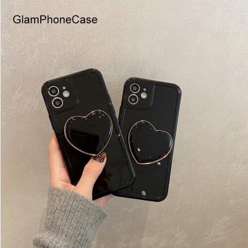 GlamPhoneCase Black Bracket Phone Case For iPhone12Pro/max 11Pro/Max XS Max XR Soft Silicone Cover For iPhone11 7 8Plus Case