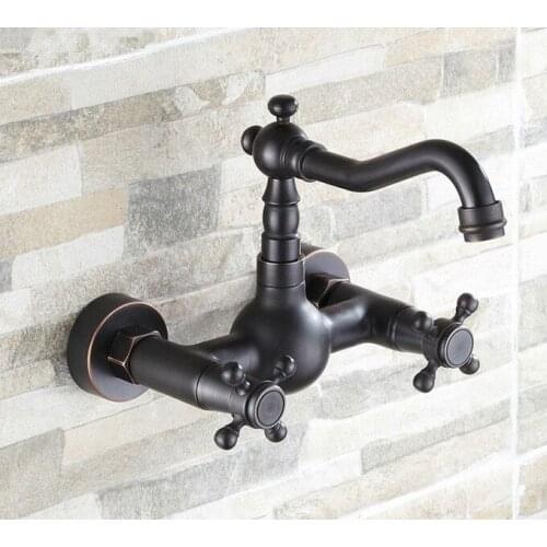 Black Oil Rubbed Bronze Wall Mount Kitchen Wet Bar Bathroom Vessel Sink Faucet Dual Cross handle atf011