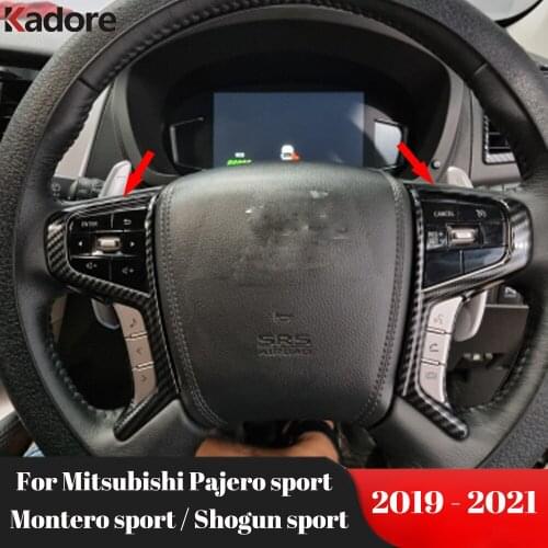 For Mitsubishi Pajero sport/Montero sport/Shogun sport 2019 2020 2021 Carbon Fiber Car Interior Steering Wheel Cover Trim