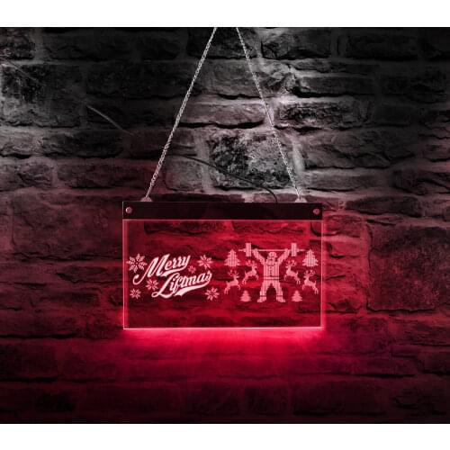 Merry Liftmas Electric LED Display Neon Sign Christmas Gift For Weight Lifter Strong Man Athlete Multi Color Changing Light Sign