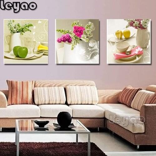 Fruits Flowers DIY Triptych full drill square round 5D diamond painting still life home decoration,diamond embroidered 3 pieces