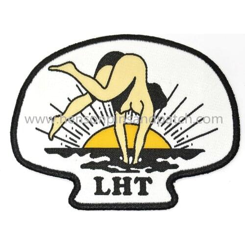 Custom complex woven sport girl diving patch with iron on backing