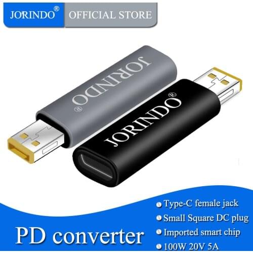 JORINDO 12v square portable pd power charger connector ，type-C socket to small square plug Laptop power adaptor