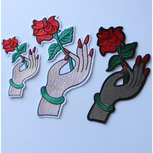 Beautiful Hands With Roses Embroidered Iron on Patch for Clothing DIY Stripes Sticker Custom Flowers Badges on the Backpack