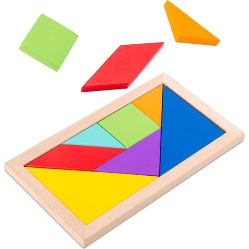 Colorful Wooden Tangram for Kids Jigsaw Puzzle Brain Teaser Educational Toys High Quality Tangram Puzzle for children