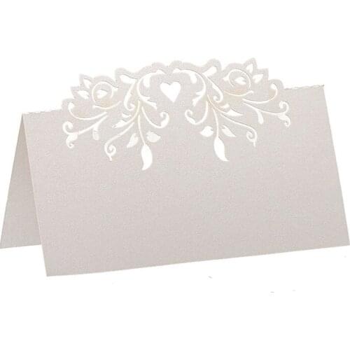60pcs Lace Wedding Table Name Place Cards Personalised Reception Decoration with White Lace Pattern Cardstock for Wedding Favo