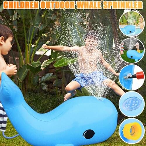Summer Inflatable Water Spray Sprinkler Splash Blue Dolphin Toy with Hand Pump for Children Backyard Beach Outdoor Activities