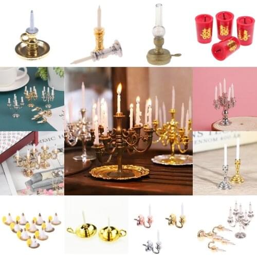1:12 Scale Miniature Candlesticks Candelabra Dollhouse Candles Furniture Toy Pretend Play Doll House Decoration Accessories
