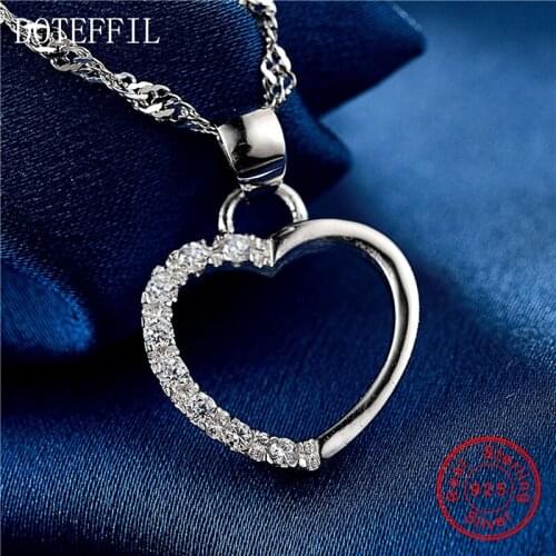 Fashion Simple Heart Necklace 925 Sterling Silver Women Charm Heart Pendant Necklace Jewelry