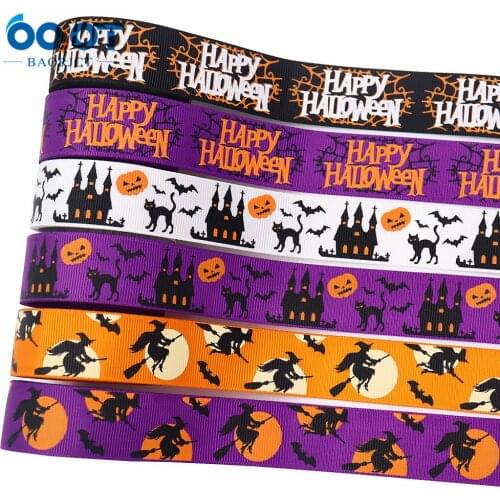 Halloween Series Cartoon Grosgrain Ribbons,M-21727-1192 25mm 10Yards Bow Cap Accessories Halloween Party Gift Wrap DIY Handmade