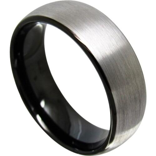 Black & Silver Two Tones 8mm Width Mens Tungsten Carbide Wedding Rings High Polished Dome Band Brushed Finishing Can Engraving