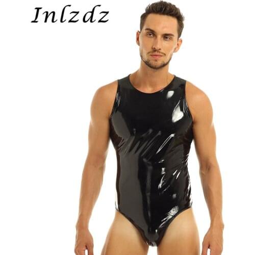 Mens Lingerie Latex Leotard Bodysuit Gymnastics Leather Leotard Sex Costume Zipper Glossy Bodysuit Jumpsuit Exotic Sexy Costume