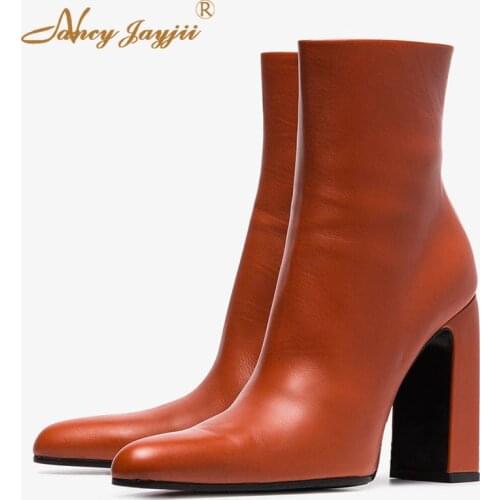 Nancyjayjii Women Adult Boots Black Solid Patent Leather Ankle Zipper Pointed Toe Super High Square heel Mature Concise 2019