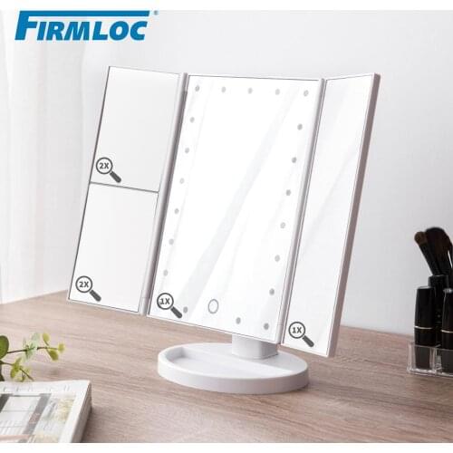 Firmloc 2X Magnifying LED Light Touch Screen Desktop Makeup Mirror Bathroom Bath Mirrors Vanity Toilet Cosmetic 360 Rotating