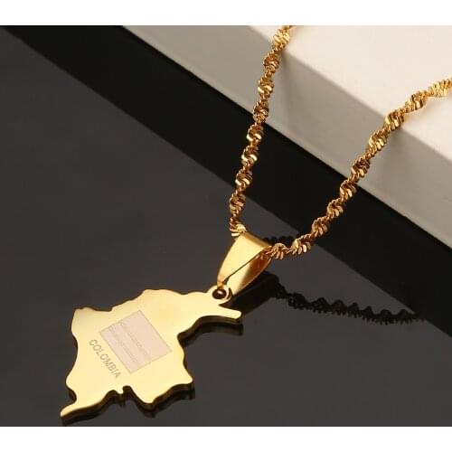 Stainless Steel Colombia Map Pendant Necklace Trendy Map of Colombian Chain Jewelry