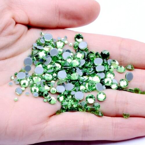 Peridot Hotfix Crystal Rhinestones For Nails ss6-ss30 And Mixed Glue Backing Iron On Strass Chatons DIY Wedding Dress Decoration
