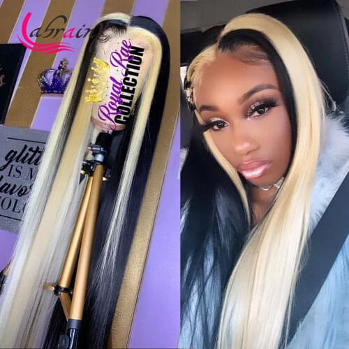 Ombre Blue Pink HD Transparent Lace Frontal Wig Glueless Pre Plucked 13x6 Highlight Blonde Lace Front Human Hair Wigs Baby Hair
