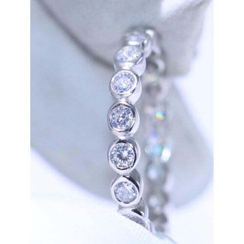 Sparkling Luxury Jewelry Pure 100% 925 Sterling Silver Stack White Clear 5A Cubic Zirconia Women Wedding Band Circle Ring Gift