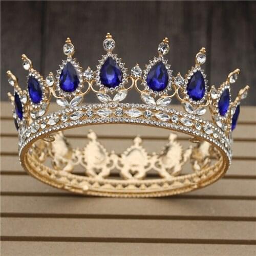 Vintage Round Crown Queen King Crystal Diadem Prom Tiaras and Crowns Bridal Headdress Wedding Hair Jewelry Pageant Accessories