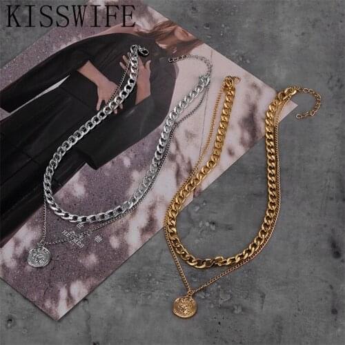 New Vintage Multi-layer Coin Chain Choker Necklace For Women Gold Silver Color Fashion Portrait Chunky Chain Necklaces Jewelry