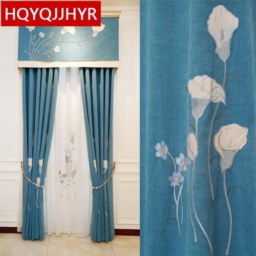 High quality embroidered blackout curtains for bedroom apartments window classic luxury pastoral thick curtains for living room