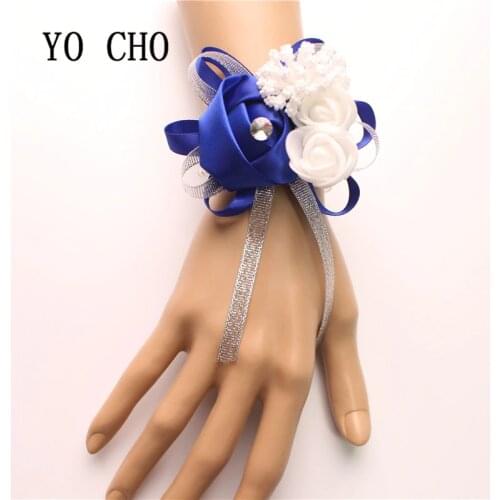 YO CHO High Quality Real Touch Rose Wrist Corsage Bridesmaid Sisters Hand Flowers Artificial Bride Flowers Wedding Party Decor