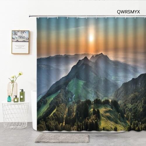Sunrise Mountain Landscape Shower Curtains 3D Print Natural Scenery Photo Bathroom Curtain Waterproof Fabric Bathroom Products