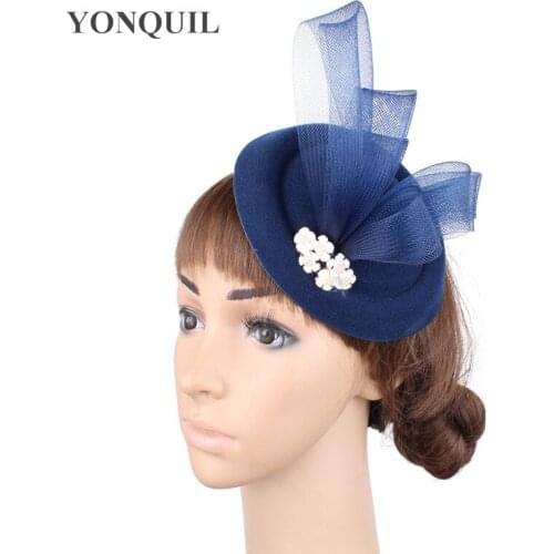 2020 Fascinator for Party Winter Charming Pillbox Fedora Hats Wedding Women Tulle Bow Felt Show Race Royal Headwear Chapeau Caps