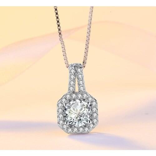S925 Sterling Silver Full Diamond Square Pendant Female Japanese and Korean Fashion Temperament Joker Jewelry