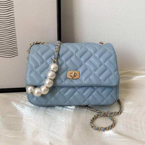 Pearl Chain Women Shoulder Bag High Quality Pu Leather Messenger Bags Purses and Handbag Small Quilted Flap Female Crossbody Bag