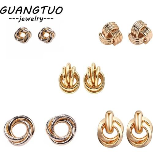 5 Designs Trendy Geometric Round Circles Metal Stud Earrings For Women Simple Gold & Silver Color Ear Stud Brincos Jewelry Gift