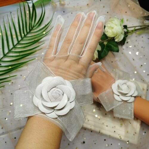 Women Lace Mesh Bridal Gloves Ladies White Wrist Gloves Large Bow Knot Marriage Glove Party Dress Cosplay Gloves Accessories