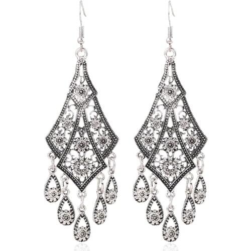 LOVBEAFAS Fashion Bohemian Long Earrings Brincos Statement Vintage Ethnic Drop Tassel Flower Boho Earrings For Women