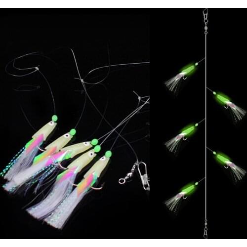 25Pcs/Set High Carbon Steel Astringency Mackerel Feathers Bass Lure Sea Luminous Fishing Hook 5 Bags Bait Hooks Wire Tool B4