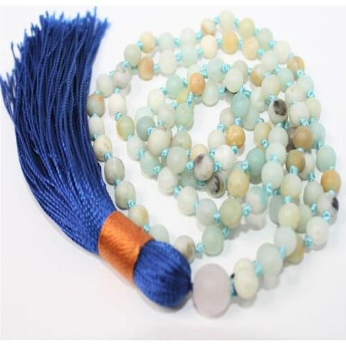 6mm Matte Amazonite Beads Handmade Tassel Necklace Japa Mala Prayer Buddhism Spirituality Yoga Classic