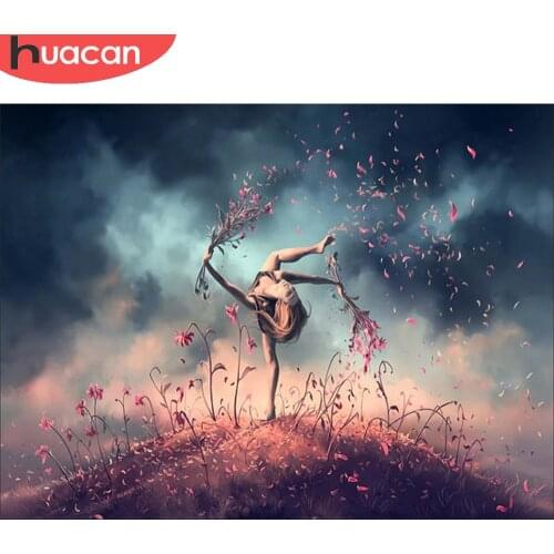 HUACAN 5d Diamond Painting Mosaic Woman Dancer Home Decor Diamond Embroidery Flower Scenery Wall Stickers