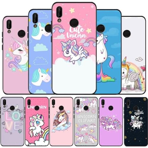 Rainbow unicorn Black Silicone Soft Phone Case For Huawei 40 30 20 10 9 Lite Pro P smart 2019 Y6 Y6 Prime2019 Y9 2018