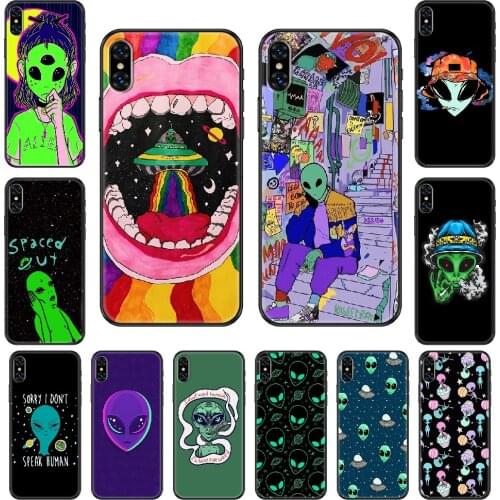Aesthetics Art Cartoon Alien Phone case For iphone 4 4s 5 5S SE 5C 6 6S 7 8 plus X XS XR 11 PRO MAX 2020 black fashion cover tpu