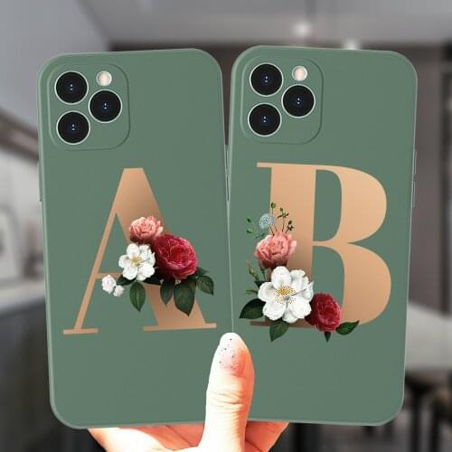 Floral Gold English Initial Alphabet Letter Phone Case For iPhone 11 12 Pro Max 8 7 X XS XR SE2 Cute Cover Soft Silicone Fundas