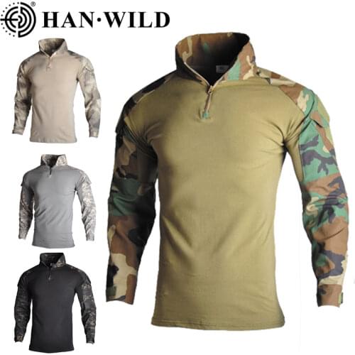 HAN WILD Men Tactical Army T shirt SWAT Soldiers Military Combat T-Shirt Long Sleeve Camouflage Shirts Paintball T Shirts 8XL