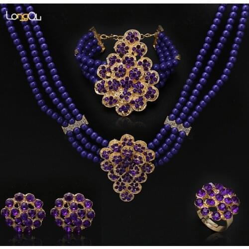 Purple Costume Jewelry Set Nigerian Wedding African Beads Set Crystal Braid Pendant Necklace Set Free Shipping wholesale