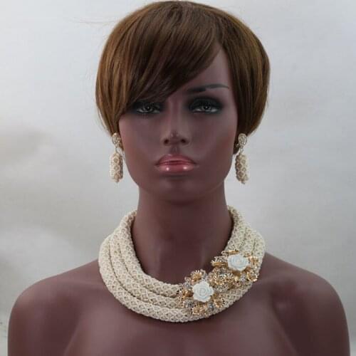 Beige Wedding Jewelry Sets for Brides Women African Beads Jewelry Set Fashion Jewelry Sets Free Shipping hx149