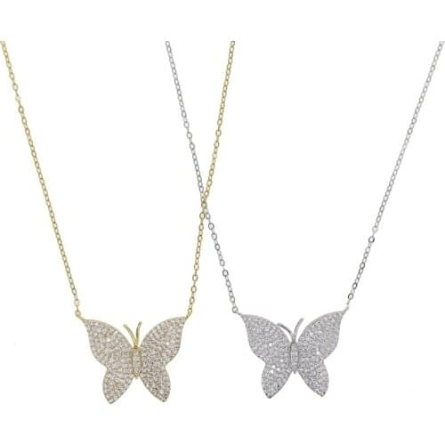 2020 Cute Lovely Aminimal Design Micro Pave Cz Butterfly Charm Necklace Trendy Christmas Gift Fashion Women Jewelry