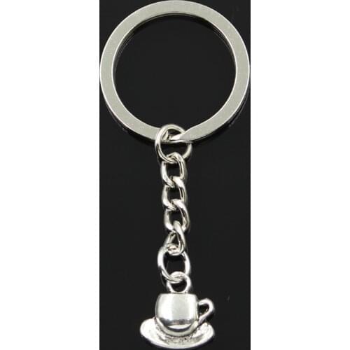 Fashion 30mm Key Ring Metal Key Chain Keychain Jewelry Antique Silver Color Plated Coffee Tea Cup And Saucer 15x14mm Pendant